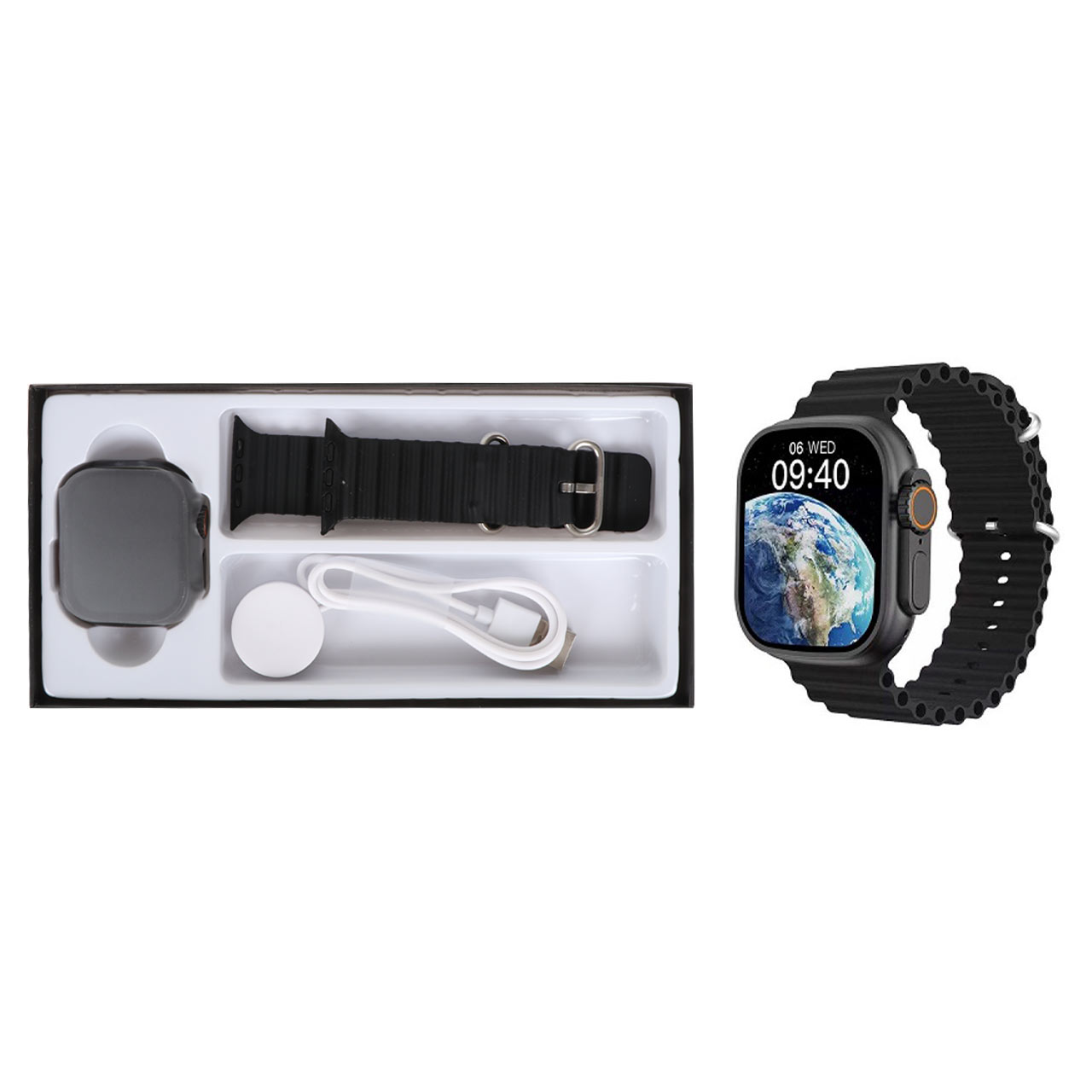 ساعت هوشمند KEQIWEAR مدل KW900 Ultra2 - مشکی  با بند سبز فسفری- GRM ساعت طرح الترا