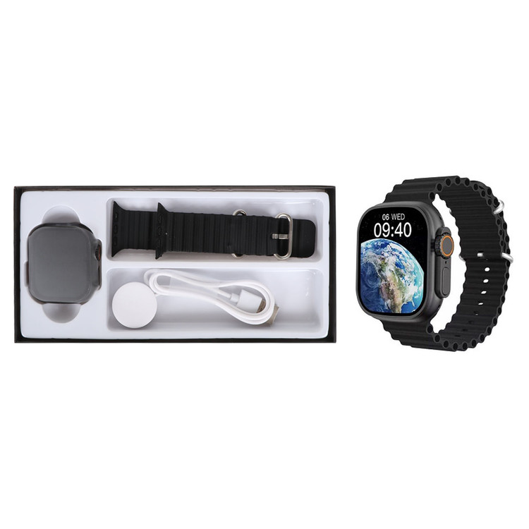 ساعت هوشمند KEQIWEAR مدل KW900 Ultra2 - مشکی با بند سبز فسفری- GRM ساعت طرح الترا