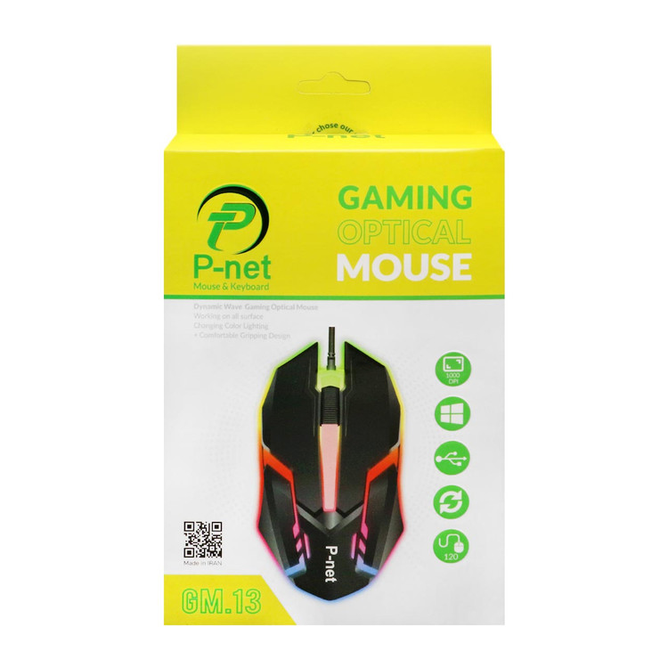 ماوس باسیم گیمینگ P-net مدل GM.13 - مشکی - RYL پی نت